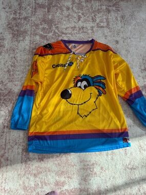 Kids Yellow Cartoon Mascot Lace-Up Hockey Jersey Lehigh valley Phantoms Melvin